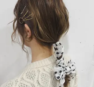 セミロング カラー ブリーチなしで透け感 暖色カラーボブaoiのヘアスタイル