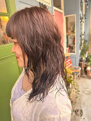 セミロング パーマ 清水千優/パーマ/透 明感カラー/メンズのヘアスタイル