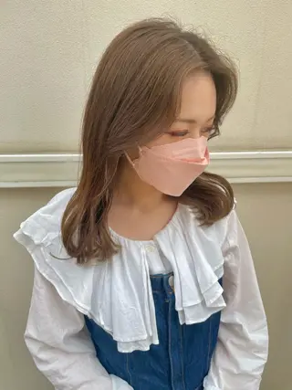 ミディアム カラー ブリーチなしで透け感 暖色カラーボブaoiのヘアスタイル