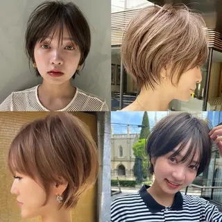 ショート laff 新宿所属・切りっぱなしボブ レイヤー/縮毛矯正のヘアスタイル