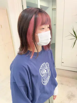 ミディアム カラー ハイトーン/レイヤー ハッシュカット/牧原のヘアスタイル