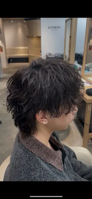 ミディアム パーマ メンズ 松本 悠太郎のヘアスタイル