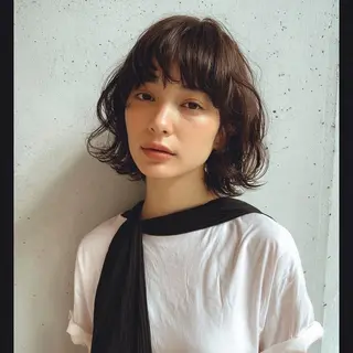 ミディアム 女性カット🎨カラー 🌀パーマ宮部楓奈のヘアスタイル