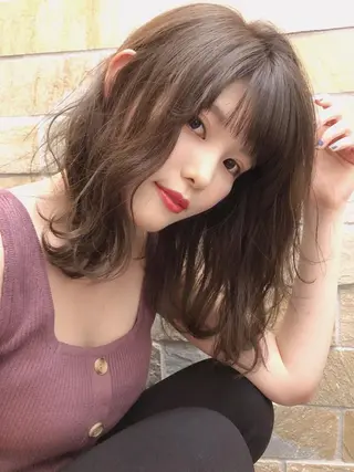 ミディアム カラー 店長/mao/ 前髪/顔周りカットのヘアスタイル