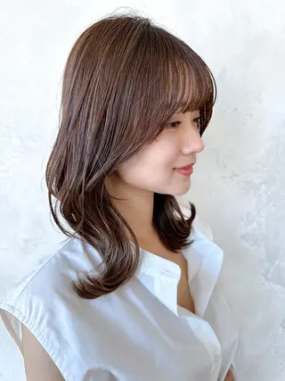 セミロング カラー 顔周り/くびれヘア 韓国ヘア💕風間るなのヘアスタイル