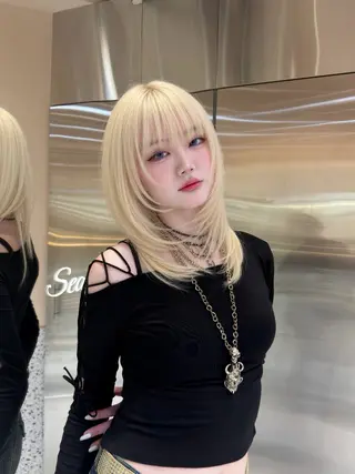 セミロング カラー ハッシュカット/顔 まわりカットリョウヤのヘアスタイル