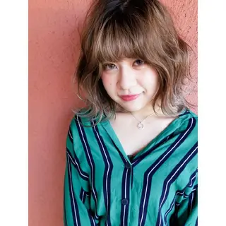 ミディアム パーマ カラー ブリーチ、デザイン  カラー福士直矢のヘアスタイル