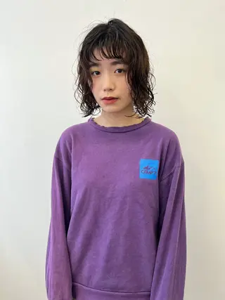 ミディアム パーマ 顔周りレイヤー/韓国 ブリーチminamiのヘアスタイル