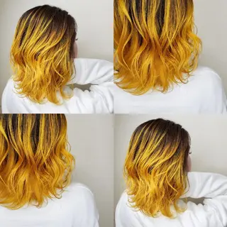 ミディアム ツヤ髪✨縮毛矯正 ハイトーンカラーのヘアスタイル