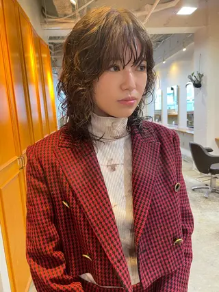 ミディアム カラー パーマ レイヤー／似合わせ TAKUYAのヘアスタイル