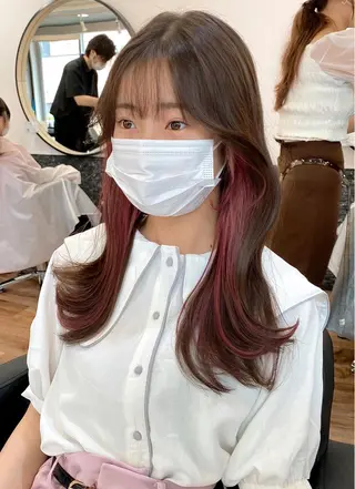 セミロング カラー 大人可愛いレイヤー 大田のヘアスタイル