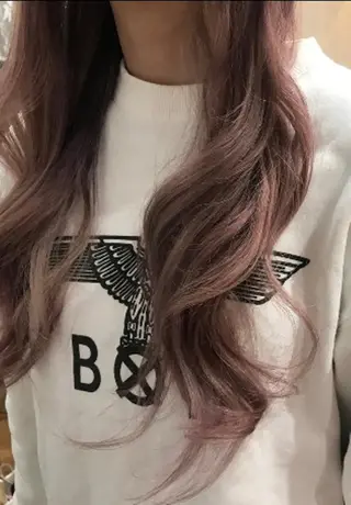 ロング カラー パーマ ヘアアレンジ チビ編み込みエクステ シールEXどぅ〜すのヘアスタイル