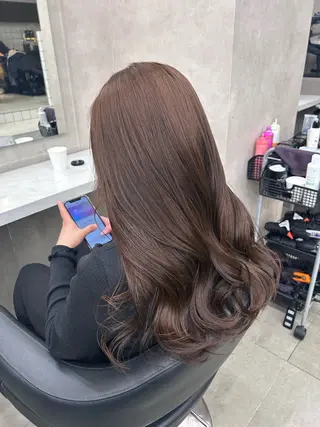 ロング カラー パーマ ヘアアレンジ メンズ キッズ ブリーチなしカラー/ ブラウン/レイヤーのヘアスタイル