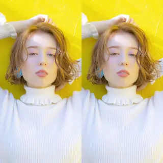 ミディアム salowin 原宿 aroa所属・韓国／ハッシュカット ／透明感カラー／金野のヘアスタイル