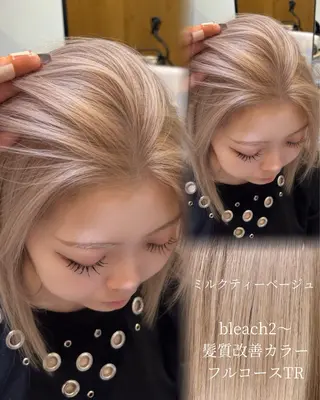 ロング カラー 肌に馴染むハイトーン /ミルクティーカラーのヘアスタイル