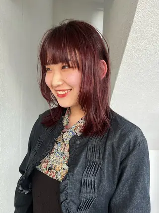 ミディアム カラー ボブパーマ/パーマ ウルフパーマのヘアスタイル