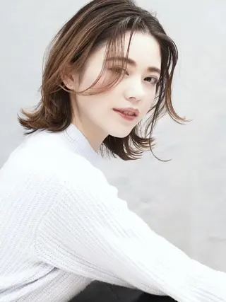 ミディアム カラー EARTH川越/オー ナー/阿部建のヘアスタイル