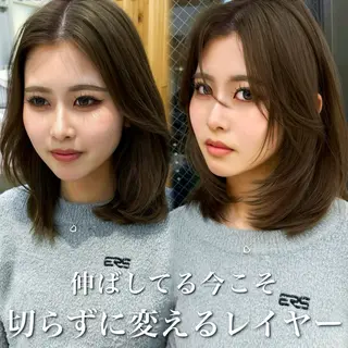 セミロング カラー 似合わせレイヤー/ 透明感カラーのヘアスタイル