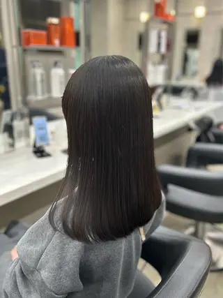 セミロング カラー パーマ ヘアアレンジ メンズ キッズ ブリーチなしカラー/ ブラウン/レイヤーのヘアスタイル