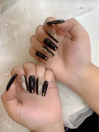 ロング パンダ ネイルのネイルデザイン