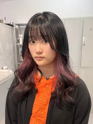 ロング カラー ブリーチなしカラー ダブルカラーエクステのヘアスタイル