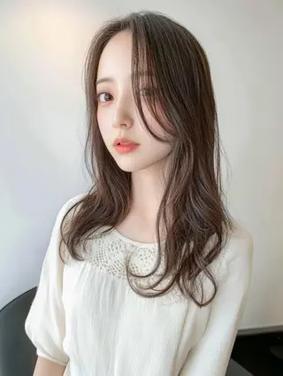 カラー 韓国ヘア/ブリーチ無 しWカラー/オリーブのヘアスタイル