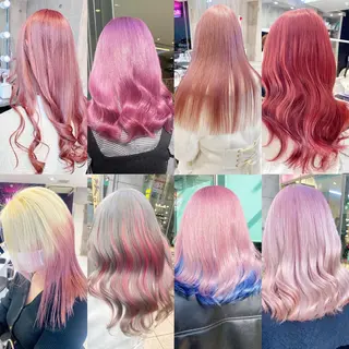 セミロング カラー ヘアアレンジ メンズ アイブロウ JuNブリーチに 縮毛矯正するプロのヘアスタイル