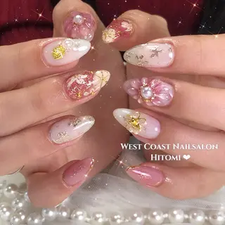 ネイル リボン、ガーリー パーツ放題専門店のネイルデザイン