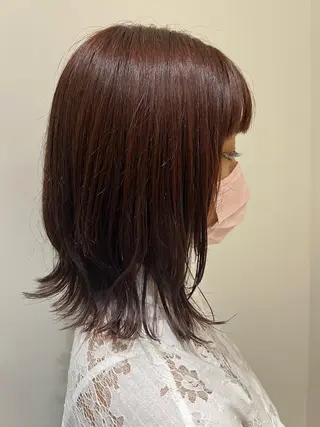 ミディアム カラー ヘアアレンジ 暗髪カラー🫐パーマ おくだりんかのヘアスタイル