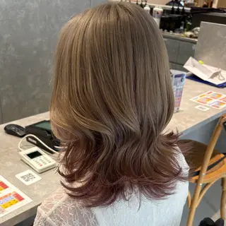 セミロング カラー 小顔カット🎀 暖色カラー🍒のヘアスタイル