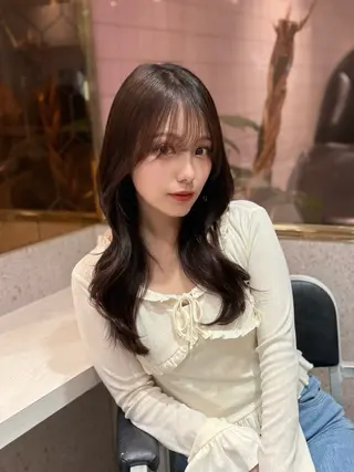 ロング カラー パーマ ヘアアレンジ 新宿/小顔レイヤー/ 顔まわり/西慶太朗のヘアスタイル