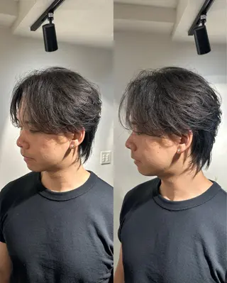 ミディアム パーマ メンズ SALOWIN 原宿 iori所属・🌟原宿指名No.1 センターパート⭐️のヘアスタイル