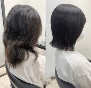 ミディアム カラー パーマ ブリーチなし透明感 指名No1ナギサのヘアスタイル