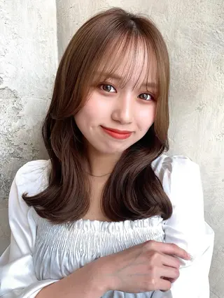 セミロング カラー 顔周り/くびれヘア 韓国ヘア💕風間るなのヘアスタイル
