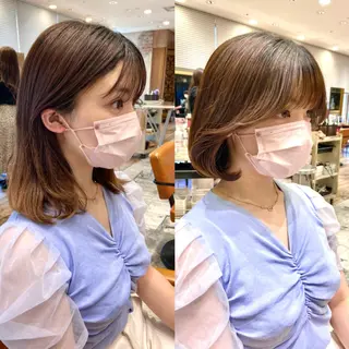 ミディアム カラー パーマ ヘアアレンジ Surpass所属・🌈小顔似合わせ SHIHO🌈のヘアスタイル