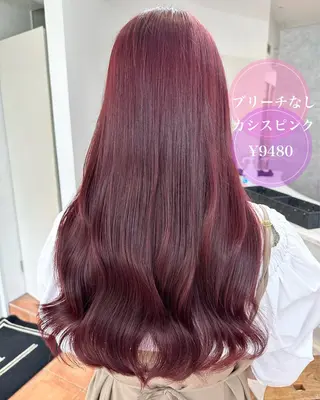 ロング カラー ブリーチなしピンク 縮毛艶髪矯正/吉村のヘアスタイル