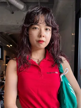 ミディアム カラー パーマ 前野 日奈のヘアスタイル