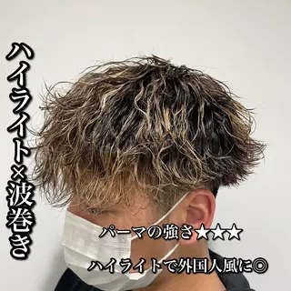 ミディアム カラー パーマ ヘアアレンジ メンズ 艶カラー の達人のヘアスタイル