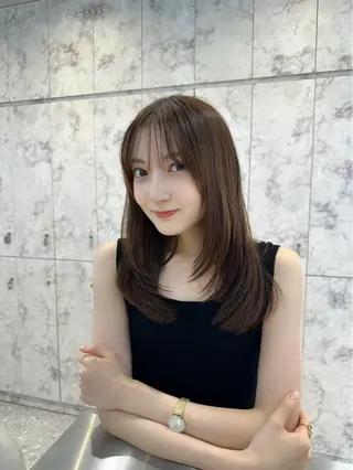 ミディアム カラー 新宿/韓国レイヤー/ 顔周りカット松本美晴のヘアスタイル