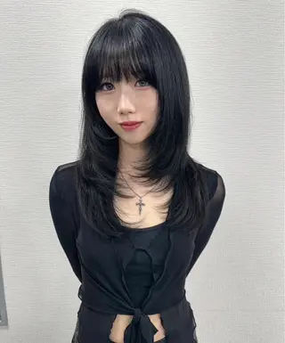 ロング カラー ヘアアレンジ 韓国レイヤーカット /韓国トレンドカラーのヘアスタイル