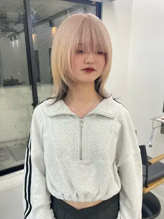 ミディアム カラー カットモデル/ ハイトーン/ゆうあのヘアスタイル