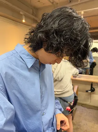 ミディアム パーマ メンズ 森貴裕/ベージュ/ パーマ/オリーブのヘアスタイル