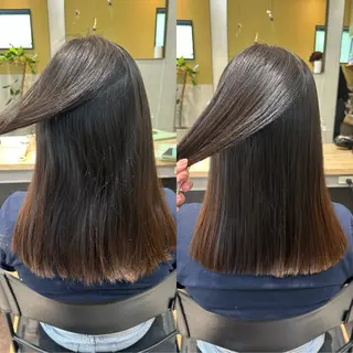 セミロング パーマ hub hair レイヤー/透明感のヘアスタイル