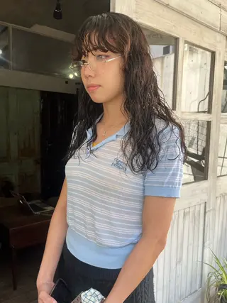 ミディアム パーマ ハイトーン/顔まわり レイヤー/YUKAのヘアスタイル