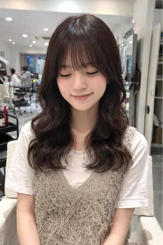 ロング パーマ デジタルパーマ/ コテ巻き風パーマのヘアスタイル