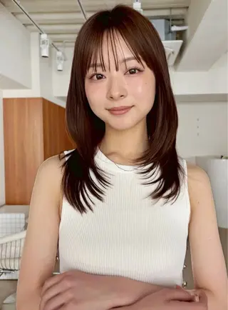 ミディアム カラー 山口生真 ✂︎小顔矯正カットのヘアスタイル