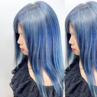 セミロング カラー JuNブリーチに 縮毛矯正するプロのヘアスタイル