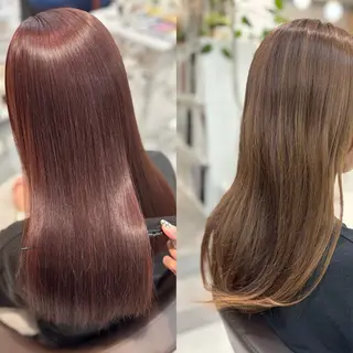 セミロング MANA艶髪 暖色カラー/髪質改善のヘアスタイル