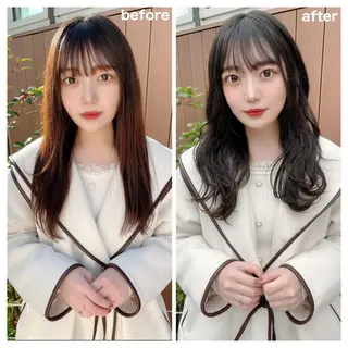 ミディアム カラー ヘアアレンジ 顔周りカット/髪質改 善/新宿/畑中稔里のヘアスタイル