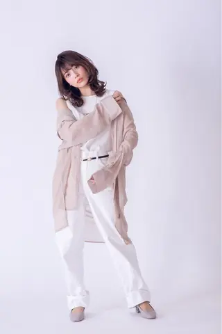 ミディアム カラー パーマ コテ巻きパーマ/韓国 パーマ/佐野のヘアスタイル